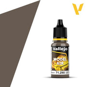 Vallejo Model Air: US Earth Brown (18m) - Small bottle of Vallejo Model Air paint in US Earth Brown with black dropper cap and yellow details on label.