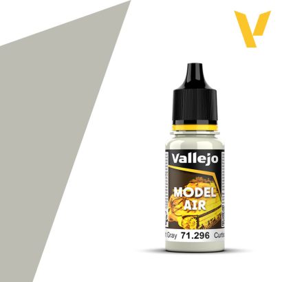 Vallejo Model Air: USAAF Light Gray (18m) - Small clear plastic bottle of Vallejo Model Air paint in USAAF Light Gray with black dropper cap and colorful label.