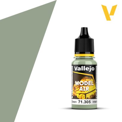 Vallejo Model Air: Interior Grey Green (18m) - Small bottle of Vallejo Model Air paint in muted grey-green shade with black twist cap and labeled front.