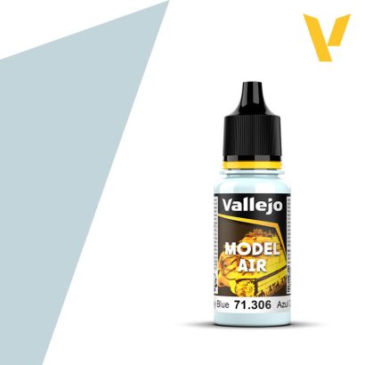 Vallejo Model Air: Sky Blue (18m) - Small plastic bottle of Vallejo Model Air paint in sky blue with black twist cap and yellow accent on label.