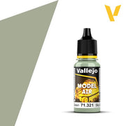 Vallejo Model Air: IJA Light Grey Green (18ml) - 18ml bottle of Vallejo Model Air paint in IJA Light Grey Green with black dropper cap and yellow label accents.