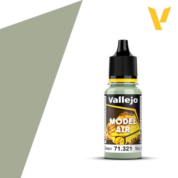 Vallejo Model Air: IJA Light Grey Green (18ml) - 18ml bottle of Vallejo Model Air paint in IJA Light Grey Green with black dropper cap and yellow label accents.