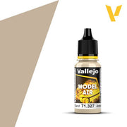 Vallejo Model Air: IAF Sand (18ml) - Small clear plastic bottle of Vallejo Model Air paint in sandy tan color with black cap and color label.