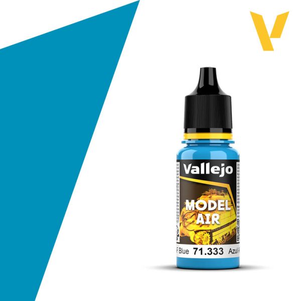 Vallejo Model Air: Russian AF Blue (18ml) - Small plastic bottle with blue paint, black dropper cap, yellow and black Vallejo Model Air label.