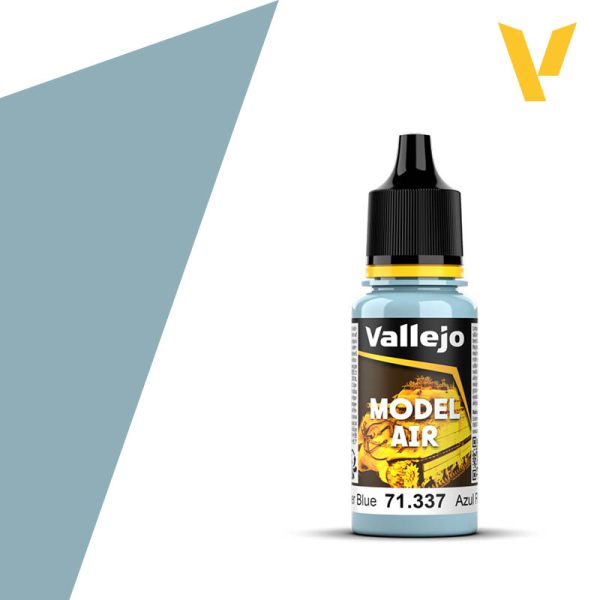 Vallejo Model Air: Flanker Blue (18ml) - 18ml Vallejo Model Air paint bottle in Flanker Blue with black cap and yellow accents.