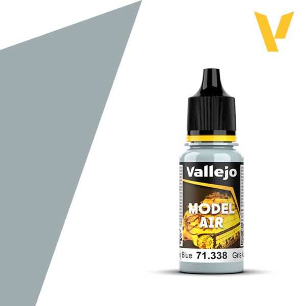 Vallejo Model Air: Russian AF Grey Blue (18ml) - 18ml Vallejo Model Air bottle with Russian AF Grey Blue acrylic paint and black cap.