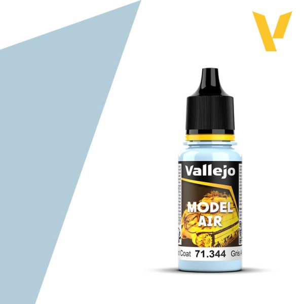 Vallejo Model Air: Russian AF Grey Protective Coat (18ml) - Small clear plastic bottle with black dropper cap, labeled Vallejo Model Air Russian AF Grey paint, 18ml volume.