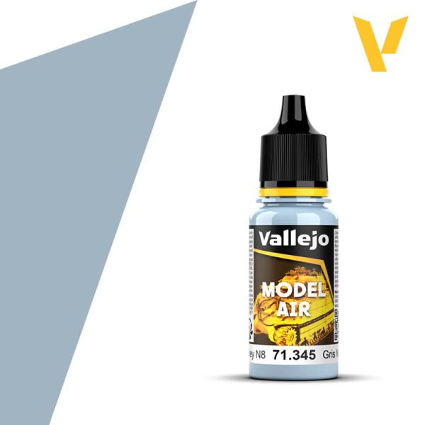 Vallejo Model Air: Russian AF Grey N.8 (18ml) - 18ml bottle of Vallejo Model Air paint in Russian AF Grey with black dropper cap and yellow label accents.
