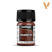 Vallejo Pigment FX: Brown Iron Oxide (35ml) - Small plastic jar of Vallejo Pigment FX in brown iron oxide with black screw cap and textured brown label.