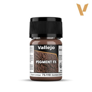 Vallejo Pigment FX: Burnt Umber (35ml) - Small plastic bottle of Vallejo Pigment FX paint in burnt umber brown with black screw cap and detailed label.