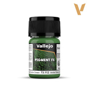 Vallejo Pigment FX: Chrome Oxide Green (35ml) - Small clear glass jar with bright green pigment paint labeled Vallejo Pigment FX Chrome Oxide Green 35ml, black screw cap.