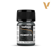 Vallejo Pigment FX: Dark Slate Grey (35ml) - Small clear plastic jar with black screw lid containing dark slate grey pigment powder, labeled Vallejo Pigment FX, 35ml.