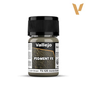 Vallejo Pigment FX: Loam Brown (35ml) - Small plastic bottle of Vallejo Pigment FX paint in loam brown with black screw cap and gray label.