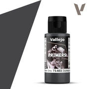Vallejo Primer: German Panzer Grey (60ml) - Matte black plastic bottle of Vallejo Primer German Panzer Grey paint, 60ml, labeled with grayscale artwork and cap.