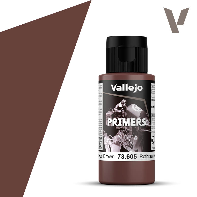 Vallejo Primer: German Red Brown (60ml) - 60ml bottle of Vallejo Primer paint in German Red Brown with black flip-top cap and detailed label design.