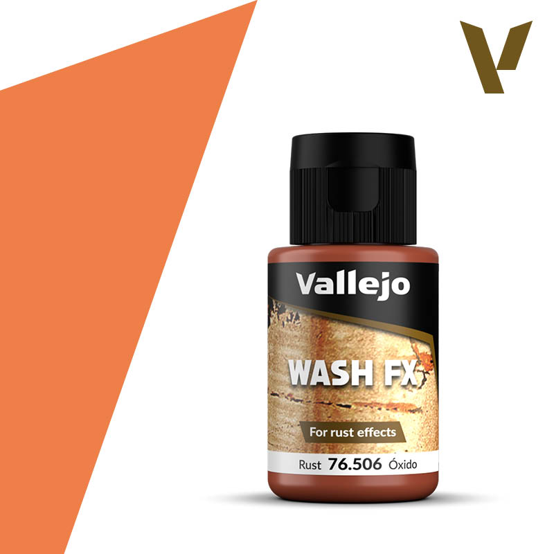 Vallejo Wash FX: Rust (35ml) - Small bottle of Vallejo Wash FX Rust paint with black cap and rust-colored label accents.