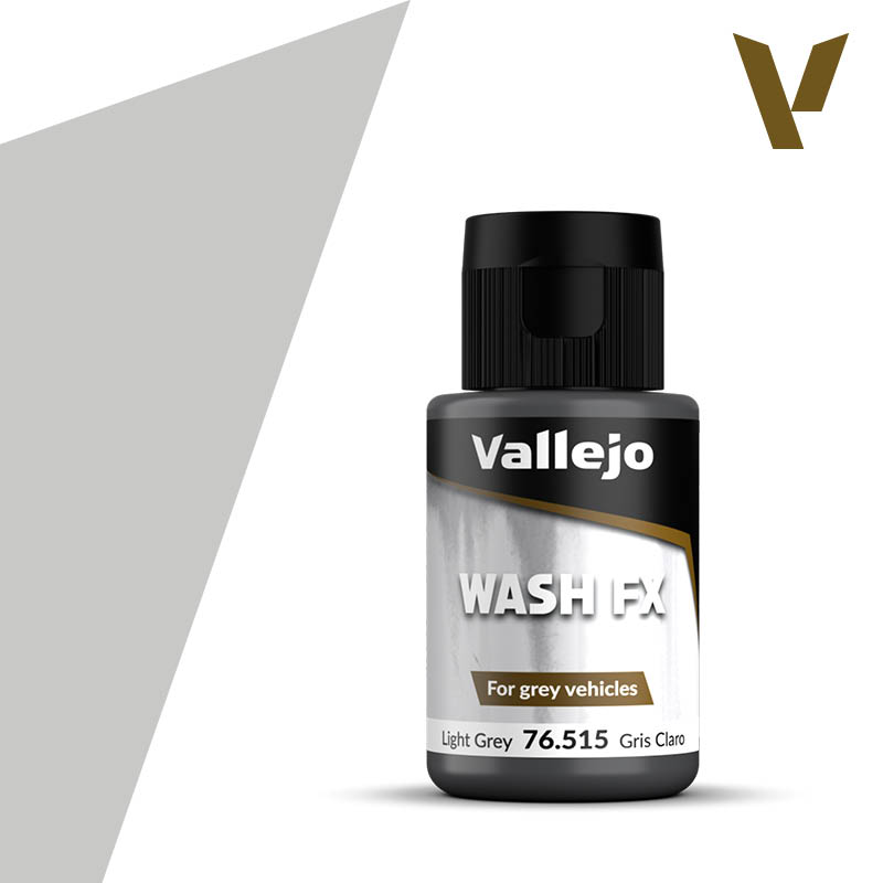 Vallejo Wash FX: Light Grey (35ml) - Vallejo Wash FX paint bottle in black cap with light grey label and 35ml content text.