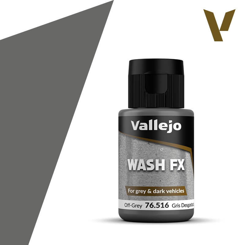 Vallejo Wash FX: Off-Grey (35ml) - 35ml bottle of Vallejo Wash FX paint in off-grey with black cap and label details.