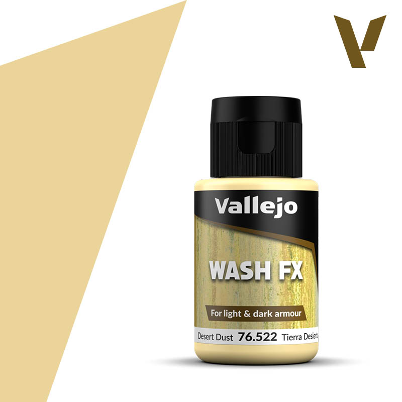 Vallejo Wash FX: Desert Dust (35ml) - Small bottle of Vallejo Wash FX Desert Dust paint with black screw cap and beige label.