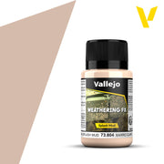 Vallejo Weathering FX: Light Brown Splash Mud (40ml) - 40ml Vallejo Weathering FX bottle with black cap, labeled Light Brown Splash Mud paint.