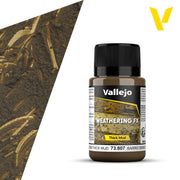 Vallejo Weathering FX: European Thick Mud (40ml) - 40ml brown Vallejo Weathering FX thick mud paint bottle with black cap and label detailing texture effects.