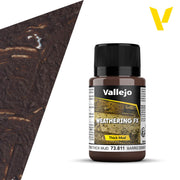 Vallejo Weathering FX: Brown Thick Mud (40ml) - Small brown plastic bottle of Vallejo Weathering FX Thick Mud paint with black cap and detailed label displaying product.