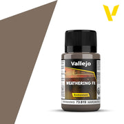 Vallejo Weathering FX: Rain Marks (40ml) - 40ml bottle of Vallejo Weathering FX Rain Marks paint with black cap and brown label detailing product use.