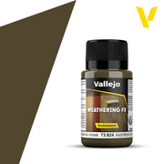 Vallejo Weathering FX: Streaking Grime (40ml) - 40ml cylindrical bottle of Vallejo Weathering FX Streaking Grime paint with black cap and brown label.