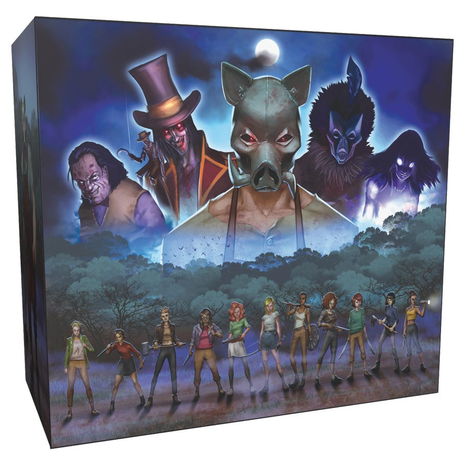 Final Girl: Series 1 Ultimate Box - Dark blue box featuring masked horror villains above and diverse group of characters below under moonlight.