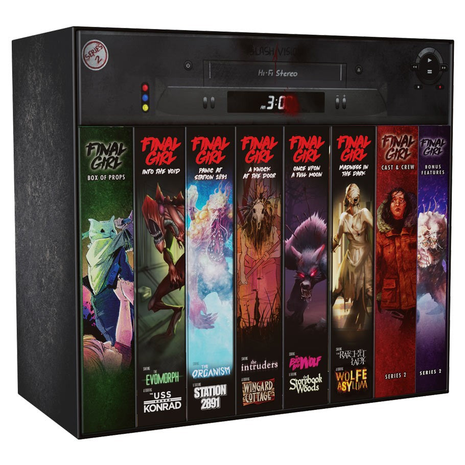 Final Girl: Series 2 Ultimate Box - Series 2 Ultimate Box game cases with colorful horror-themed cover art in a black display box.