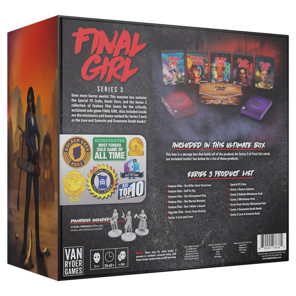 Final Girl: Series 3 Ultimate Box - Square game box with dark, horror-themed artwork and red "Final Girl" title, featuring icons and miniatures illustration on.
