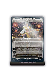 Magic: The Gathering - The Wandering Emperor Acrylic Slab Standee - The Gathering card "The Wandering Emperor" with detailed fantasy artwork and text on a translucent slab.