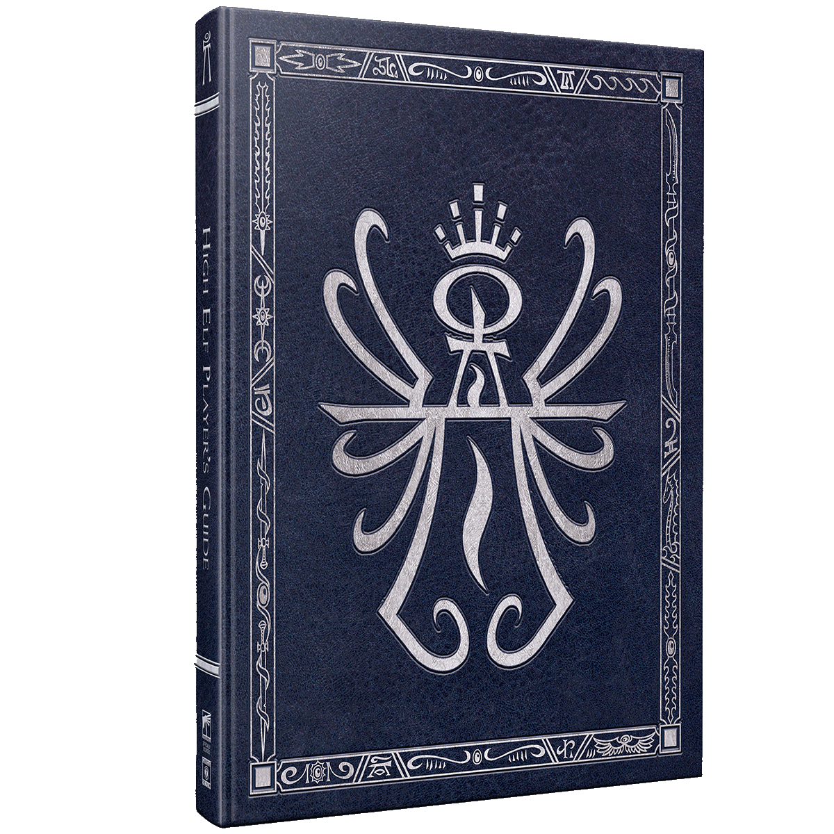 Warhammer Fantasy Roleplay: High Elf Player's Guide Collectors Edition - Dark blue hardcover book with silver ornate border and elegant High Elf emblem on the front cover.