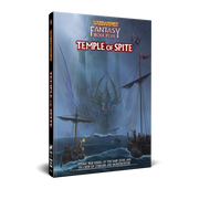 Warhammer Fantasy Roleplay: Temple of Spite (PREORDER) - Warhammer Fantasy Roleplay book with dark blue cover depicting a monstrous sea creature and boats approaching a fortress.