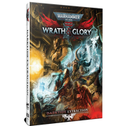 Warhammer 40,000: Wrath & Glory, Darktide: Extraction - Wrath & Glory RPG book with dynamic sci-fi battle art featuring armored warriors and energy effects on a dark, fiery.