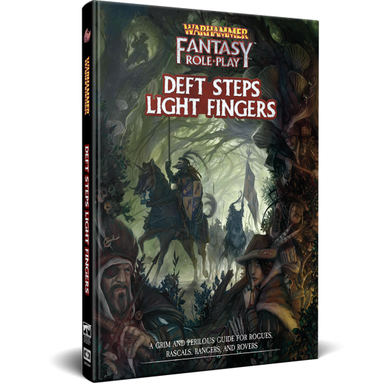 Warhammer Fantasy Roleplay: Deft Steps Light Fingers - Warhammer Fantasy Roleplay book with dark forest cover art featuring cloaked figures and shadowy creatures, titled Deft.