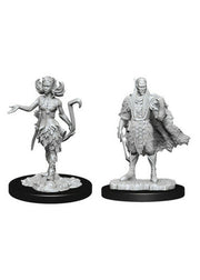 D&D Nolzur's Marvelous Miniatures: Autumn Eladrin & Summer Eladrin - Two unpainted Dungeons & Dragons miniatures depicting fantasy Eladrin characters, one with flowing robes and elegant foliage