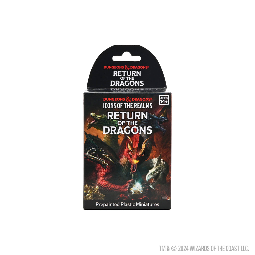D&D Icons of the Realms: Return of the Dragons Booster - D&D Icons of the Realms Return of the Dragons booster pack with fiery dragon artwork on black and red background.