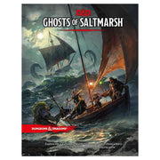 D&D 5E: Ghosts of Saltmarsh - D&D Ghosts of Saltmarsh book cover with pirates in a boat battling sea creatures at night.
