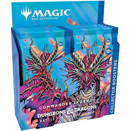 Magic: The Gathering: Battle for Baldur's Gate Collector Booster Box - The Gathering collector booster box featuring vibrant red and purple dragon artwork and "Battle for Baldur's Gate" branding.