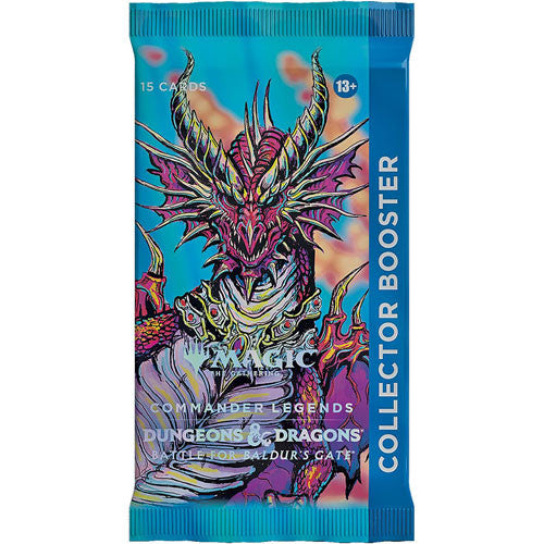 Magic: The Gathering: Battle for Baldur's Gate Collector Booster Pack - The Gathering Battle for Baldur's Gate collector booster pack featuring a detailed red and purple dragon illustration.