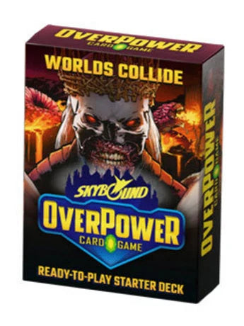 OverPower CCG: Skybound: Starter Deck (Worlds Collide) - OverPower CCG Worlds Collide starter deck box featuring fiery skull warrior artwork in dark red and black tones.