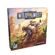 Wild Tiled West - Wild Tiled West board game box featuring a colorful Wild West scene with horses, wagon, and desert landscape.