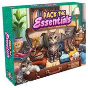 Pack the Essentials - Colorful board game box titled Pack the Essentials featuring illustrations of cats, boots, clothes, and a suitcase on a.