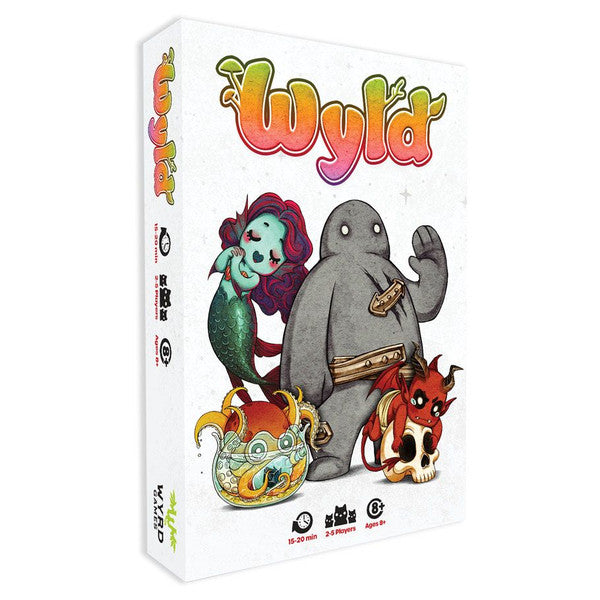 Wyld - White rectangular board game box with colorful "Wyld" title and illustrated fantasy creatures on the front.