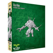 Malifaux 3rd Edition: Old Hob - Gray armored humanoid figure with clawed hands and three spikes on its back on a green background box.