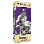 Malifaux 3rd Edition: Crookskins - Malifaux 3rd Edition Crookskins box with purple and beige design featuring a stylized horned mask logo and grayscale.