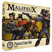 Malifaux 3rd Edition: Parker Core Box - Malifaux 3rd Edition Parker Core Box featuring detailed painted miniatures of four Wild West-style characters in bandit.