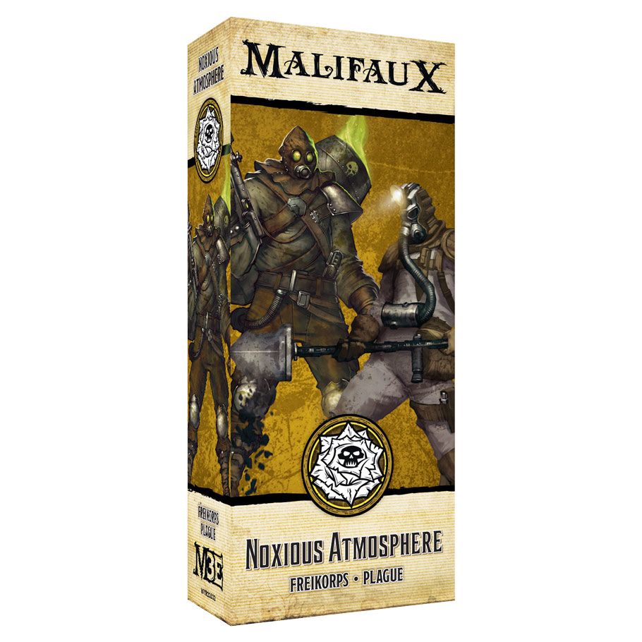 Malifaux 3rd Edition: Noxious Atmosphere - Malifaux 3rd Edition Noxious Atmosphere box featuring dark, armored figures with gas masks and mechanical elements on a.