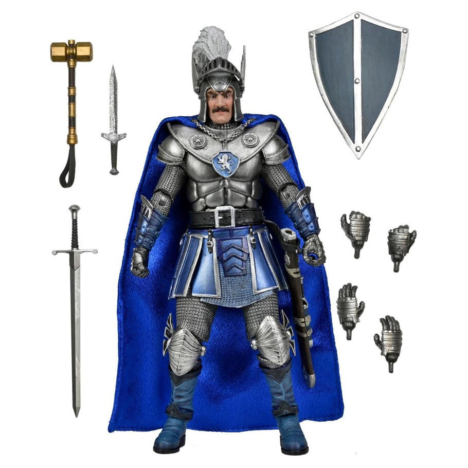 D&D: 7" Action Figure: Ultimate Strongheart - 7" action figure of armored knight with silver and blue armor, blue cape, helmet with plume, and five weapon accessories.